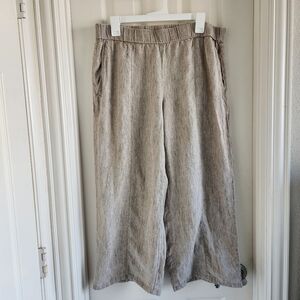 Eileen Fisher 100% Organic Linen Pants Tan Beige Wide Leg Pullon Size M